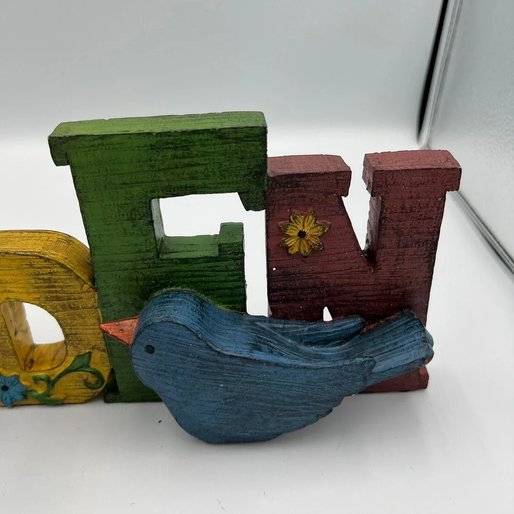 HomeView Design Garden Block Sign Multicolor‎ Bird Floral Rustic Decor NWOT